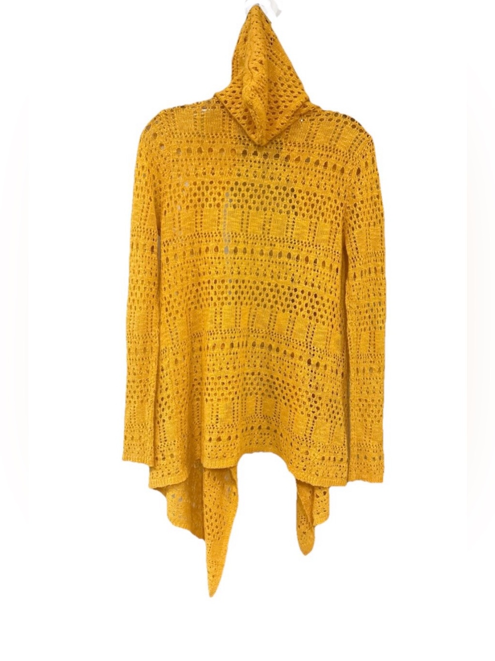Golden Mustard Open Knit Cardigan Boho Draped Lightweight Sweater - Picture 4 of 7